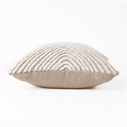 Zulu Off White & Beige Tufted Throw Pillow Cover | 18×18 Inches | Slub Cotton