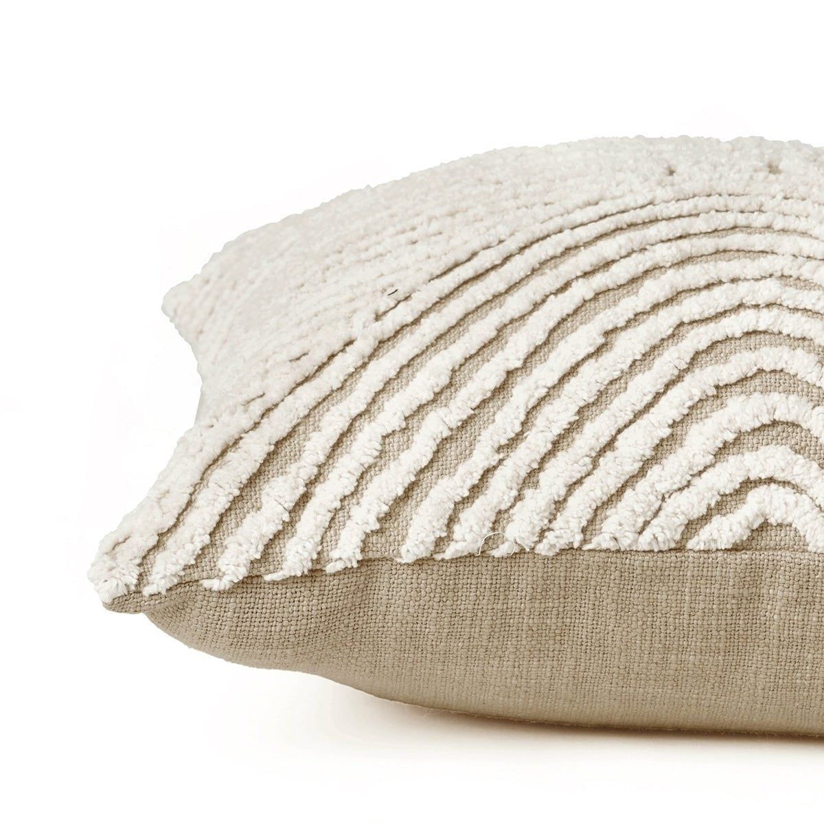 Zulu Off White & Beige Tufted Throw Pillow Cover | 18×18 Inches | Slub Cotton