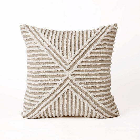 Zulu Inspired Tufted Off‑White & Beige Pillow Cover 18x18