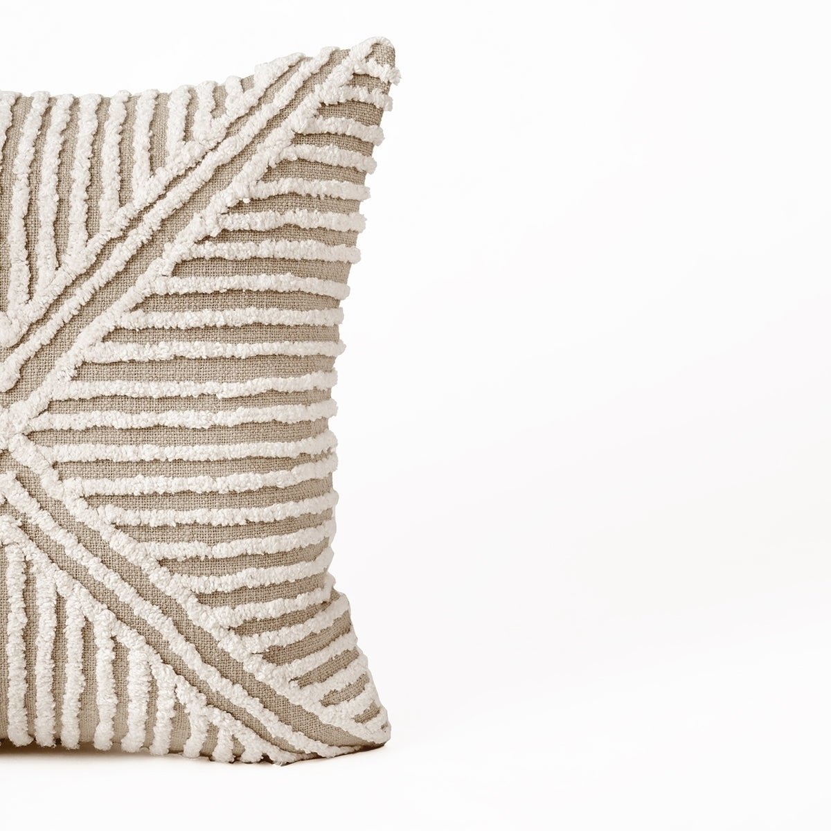 Zulu Off White & Beige Tufted Throw Pillow Cover | 18×18 Inches | Slub Cotton