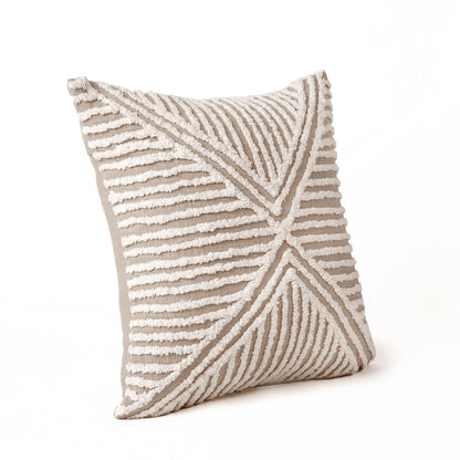 Zulu Off White & Beige Tufted Throw Pillow Cover | 18×18 Inches | Slub Cotton