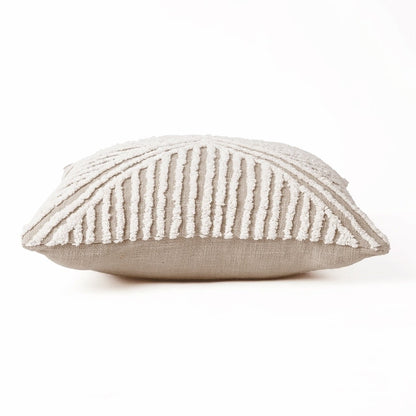 Zulu Off White & Beige Tufted Throw Pillow Cover | 18×18 Inches | Slub Cotton
