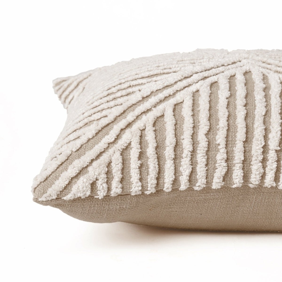 Zulu Off White & Beige Tufted Throw Pillow Cover | 18×18 Inches | Slub Cotton