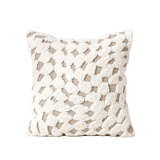 Zulu Checkered Tufted Off-White Beige 18x18 Pillow Cover