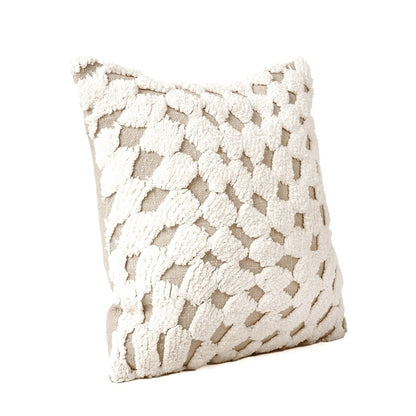 Zulu Checkered Off White & Beige Tufted Throw Pillow Cover | 18×18 Inches | Slub Cotton
