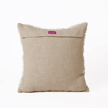 Zulu Checkered Off White & Beige Tufted Throw Pillow Cover | 18×18 Inches | Slub Cotton