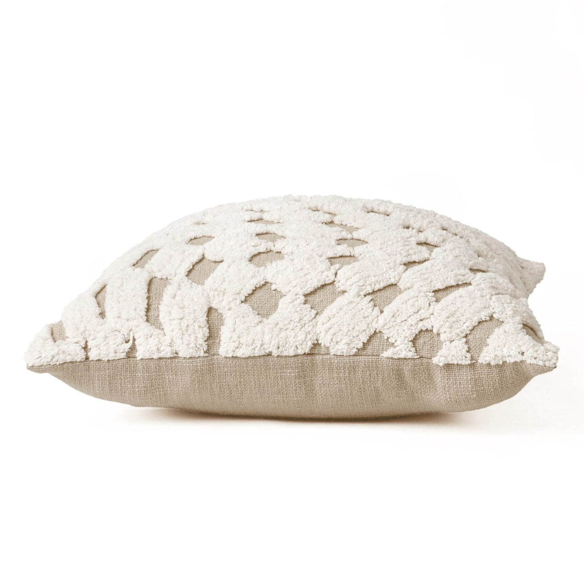 Zulu Checkered Off White & Beige Tufted Throw Pillow Cover | 18×18 Inches | Slub Cotton