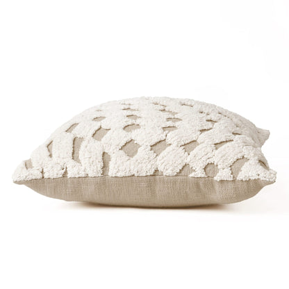 Zulu Checkered Off White & Beige Tufted Throw Pillow Cover | 18×18 Inches | Slub Cotton