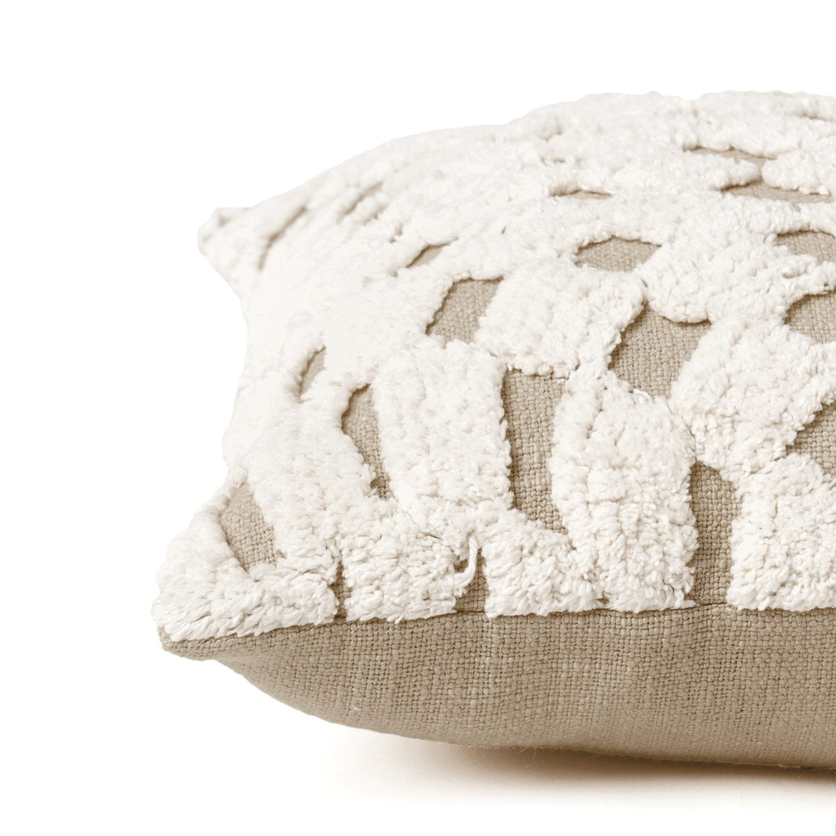 Zulu Checkered Off White & Beige Tufted Throw Pillow Cover | 18×18 Inches | Slub Cotton