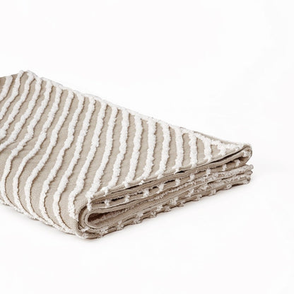 Zulu Beige & Off White Cotton Tufted Throw Blanket | 100% Slub Cotton | 50×60 Inches