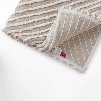 Zulu Beige & Off White Cotton Tufted Throw Blanket | 100% Slub Cotton | 50×60 Inches