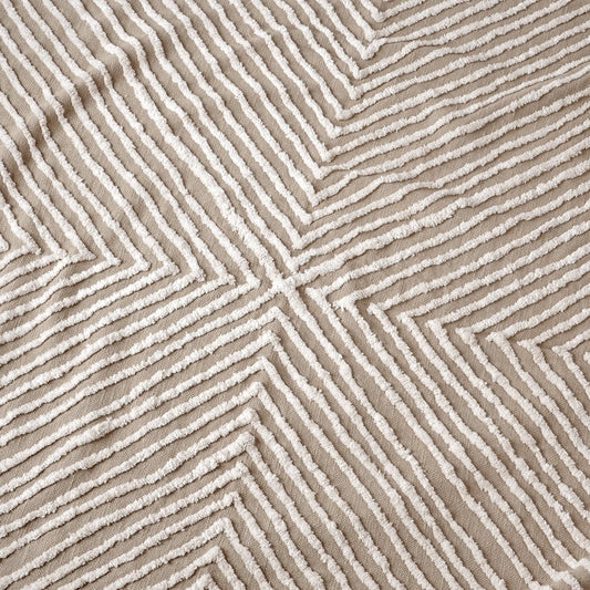 Zulu Beige & Off White Cotton Tufted Throw Blanket | 100% Slub Cotton | 50×60 Inches