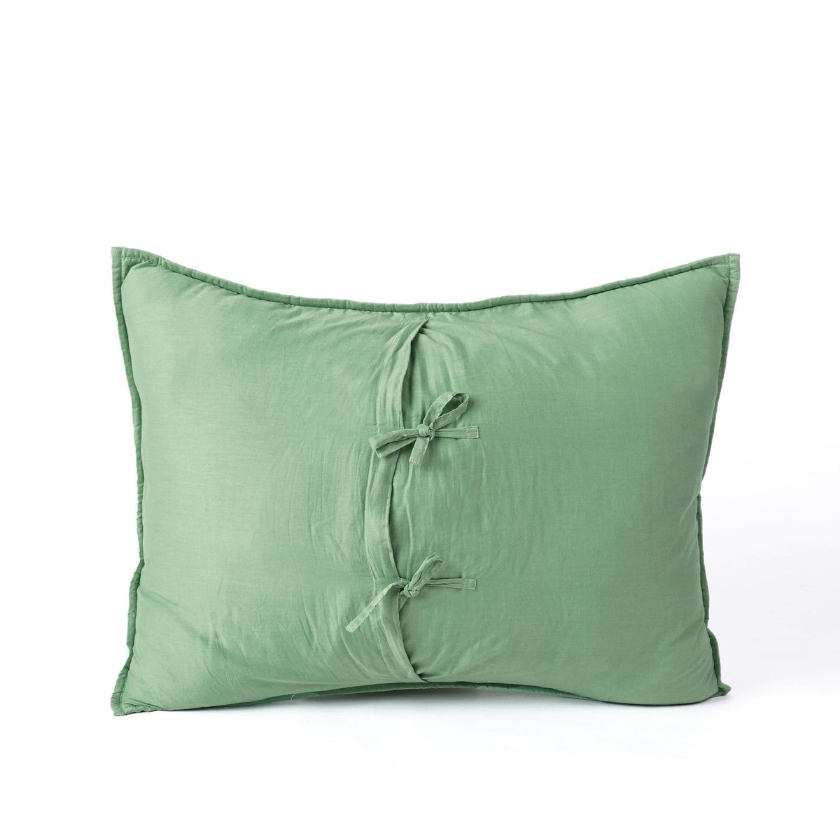 Sage Green Kantha Quilt Bed Set | Check Pattern with Striped Border | Cotton Voile | Handmade