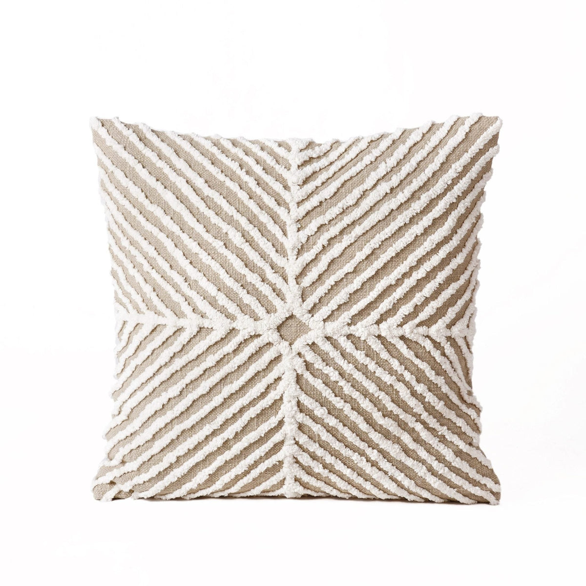 Zulu Off White & Beige Tufted Throw Pillow Cover | 18×18 Inches | Slub Cotton