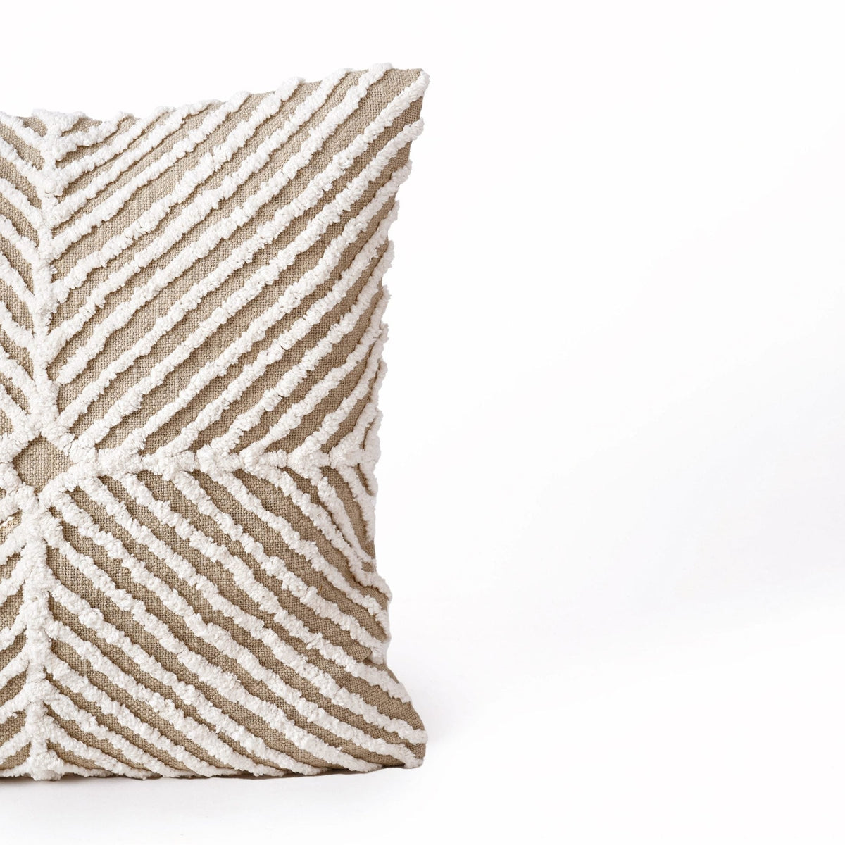Zulu Off White & Beige Tufted Throw Pillow Cover | 18×18 Inches | Slub Cotton