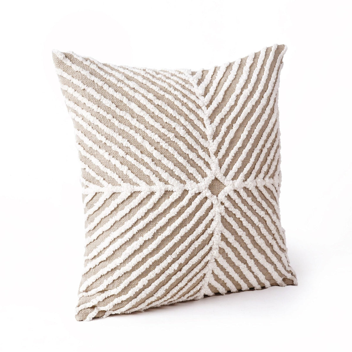 Zulu Off White & Beige Tufted Throw Pillow Cover | 18×18 Inches | Slub Cotton