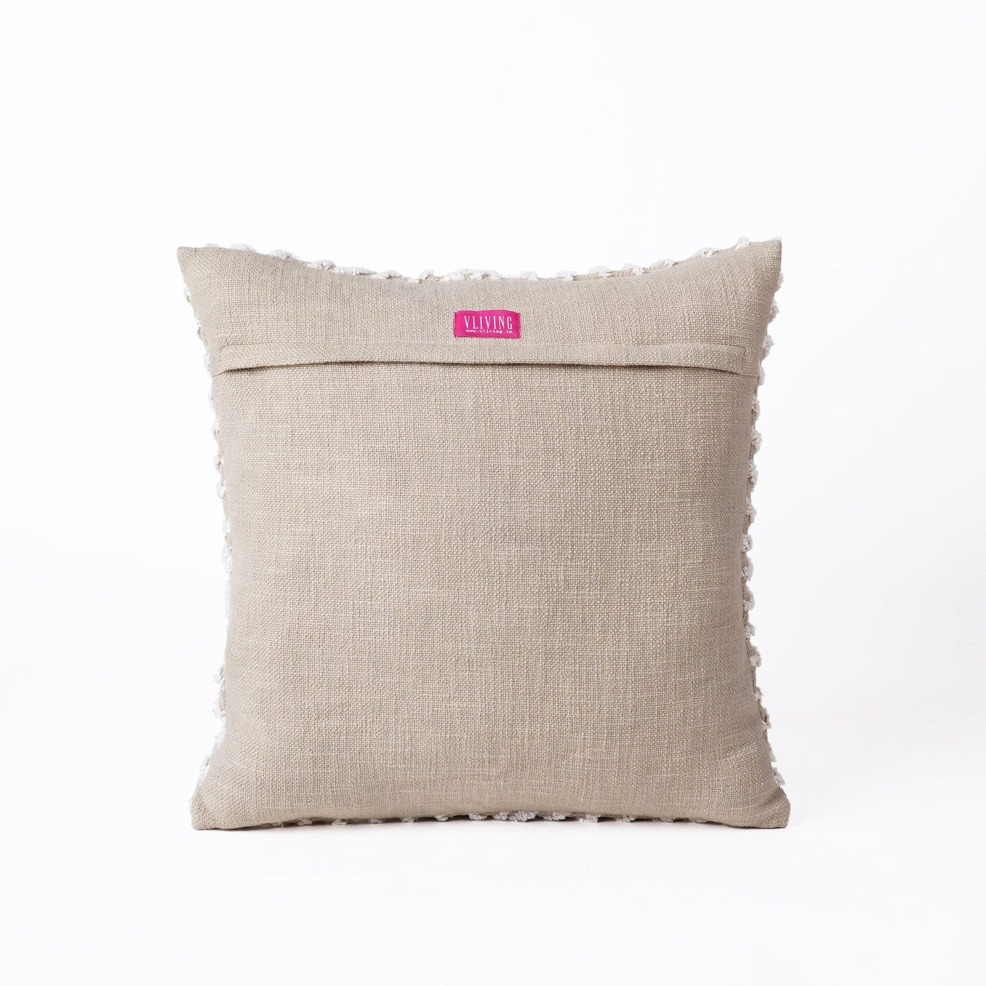 Zulu Collection Tufted Off-White & Beige Pillow Cover 18x18 inches