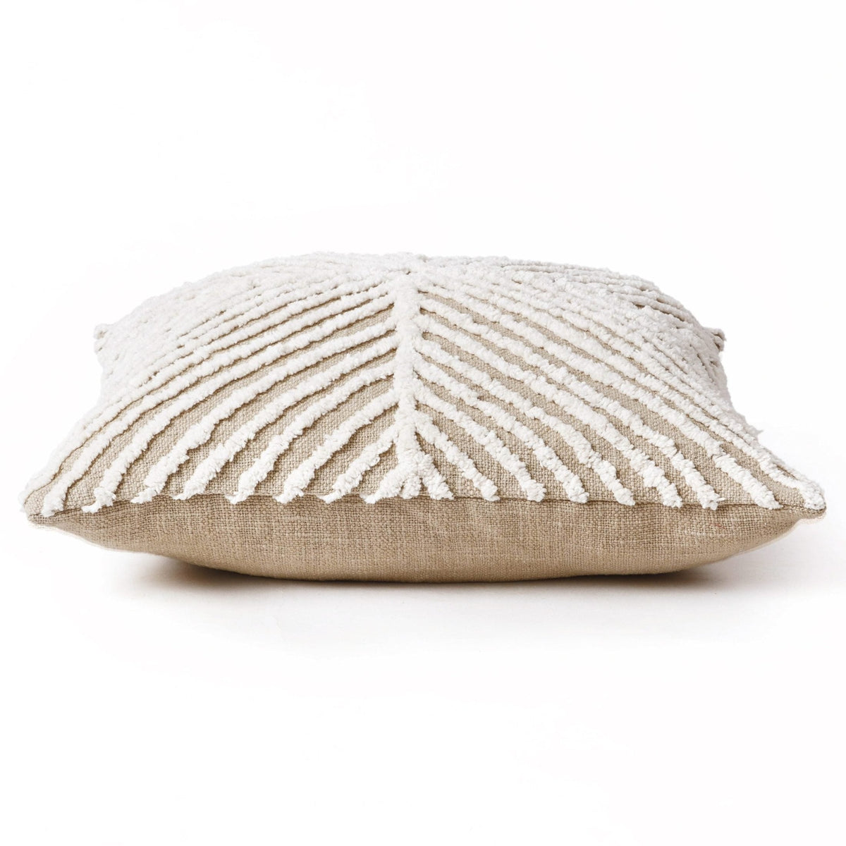 Zulu Off White & Beige Tufted Throw Pillow Cover | 18×18 Inches | Slub Cotton