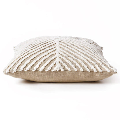 Zulu Off White & Beige Tufted Throw Pillow Cover | 18×18 Inches | Slub Cotton