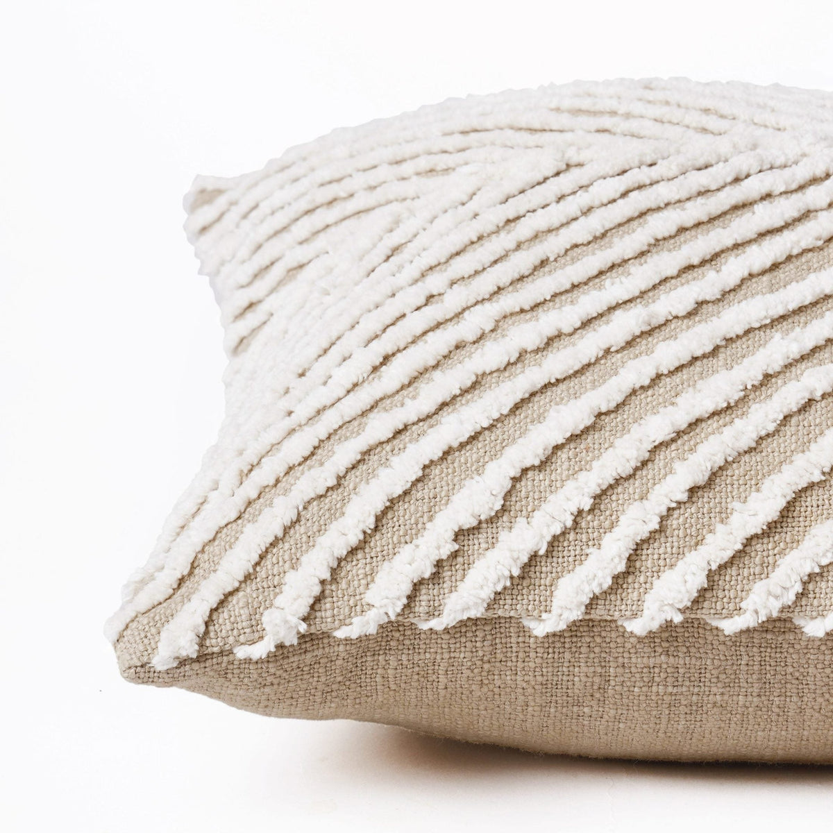 Zulu Off White & Beige Tufted Throw Pillow Cover | 18×18 Inches | Slub Cotton