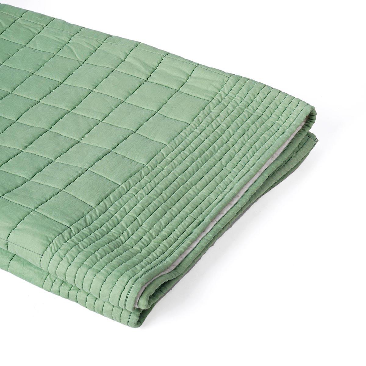 Sage Green Machine Quilted Cotton Throw Blanket | 50×60 Inches