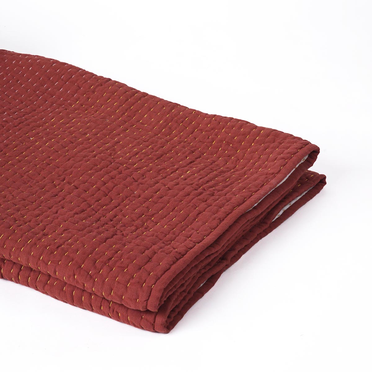 Terracotta Muslin Gauze Hand Quilted Kantha Throw Blanket | Stripe Quilting | 100% Cotton | 50×60 Inches