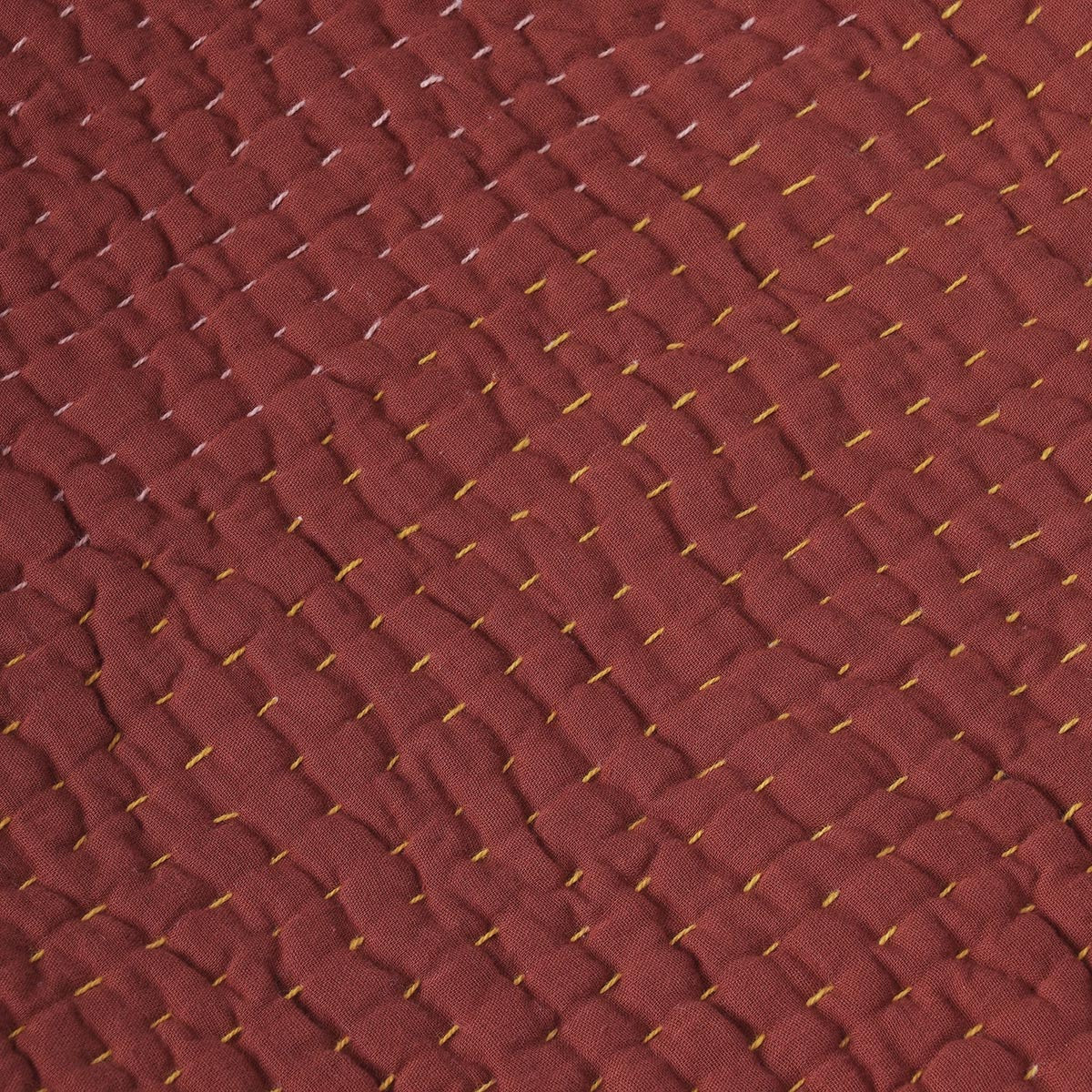Terracotta Muslin Gauze Hand Quilted Kantha Throw Blanket | Stripe Quilting | 100% Cotton | 50×60 Inches