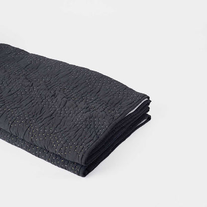 Black Hand Quilted Kantha Throw Blanket | Chevron Zig-Zag Pattern | 100% Cotton | 50×60 Inches