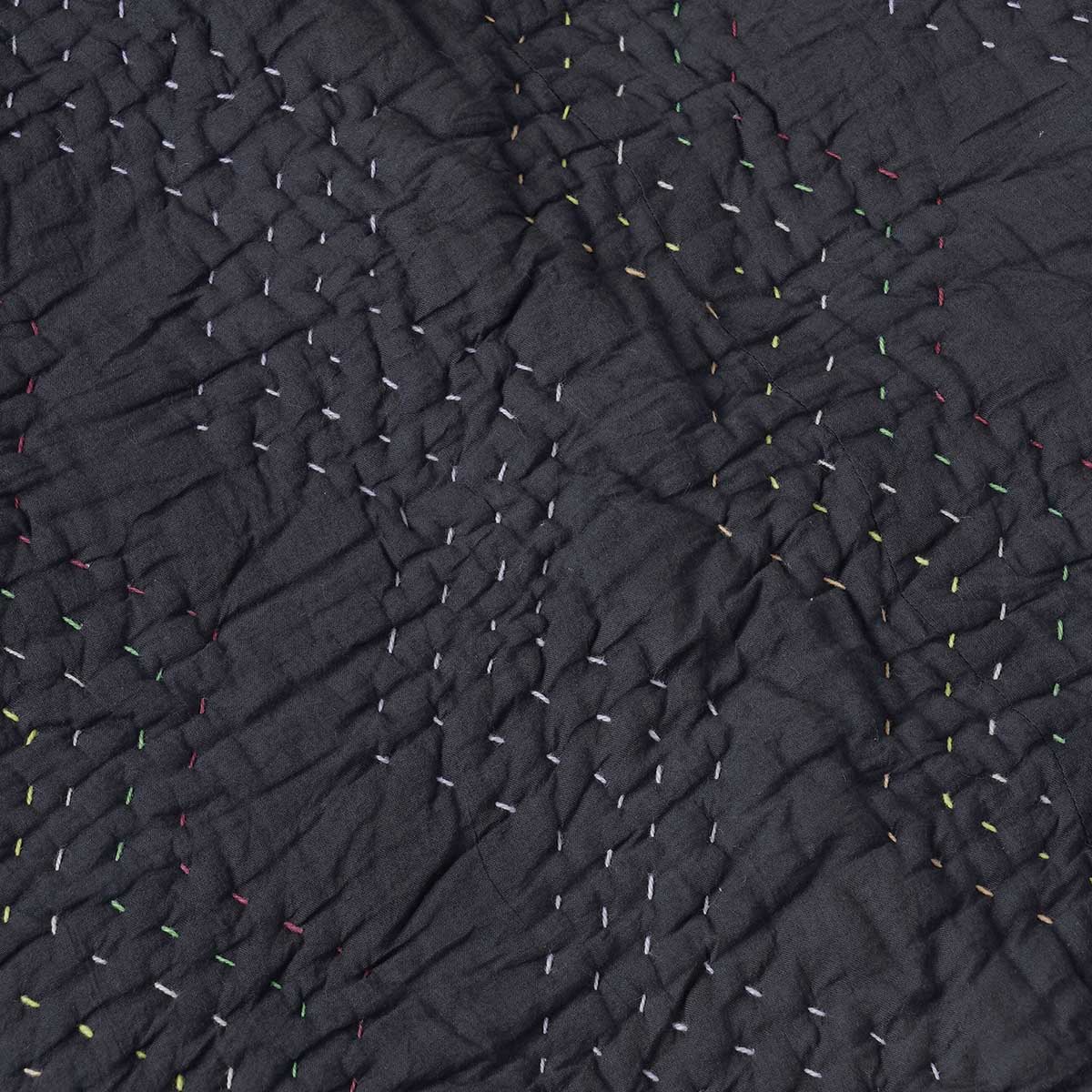 Black Hand Quilted Kantha Throw Blanket | Chevron Zig-Zag Pattern | 100% Cotton | 50×60 Inches