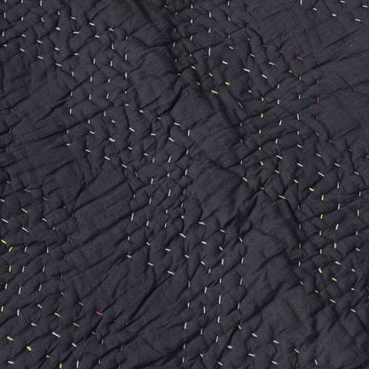 Black Hand Quilted Kantha Throw Blanket | Chevron Zig-Zag Pattern | 100% Cotton | 50×60 Inches