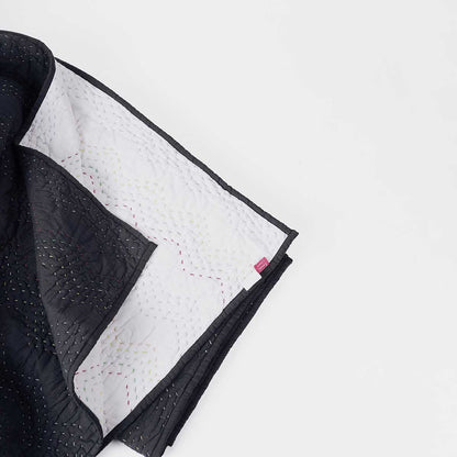 Black Hand Quilted Kantha Throw Blanket | Chevron Zig-Zag Pattern | 100% Cotton | 50×60 Inches