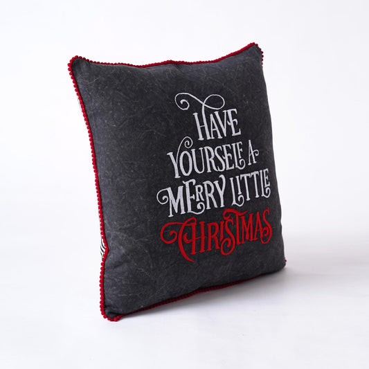 Charcoal Red Embroidered Christmas Pillow Cover – Stonewashed Cotton