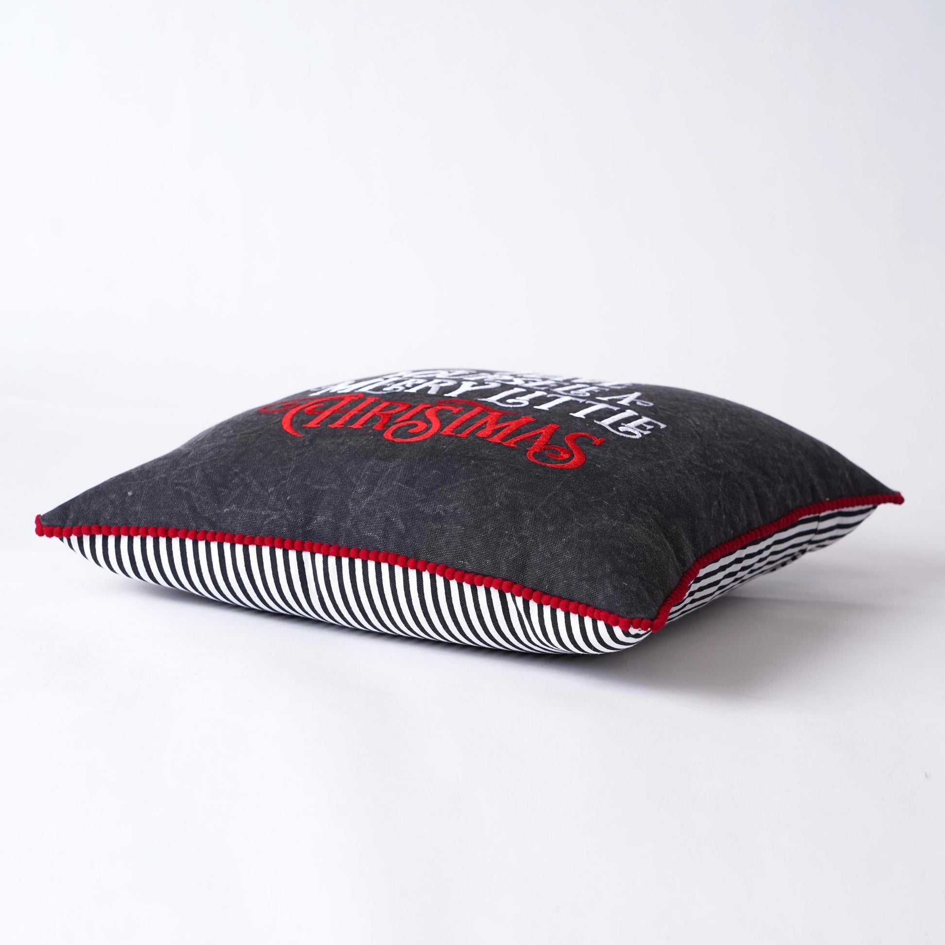 Charcoal Red Embroidered Christmas Pillow Cover – Stonewashed Cotton