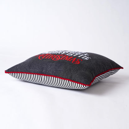 Charcoal Red Embroidered Christmas Pillow Cover – Stonewashed Cotton