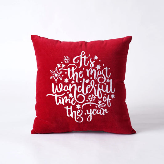 Red Velvet Embroidered Christmas Pillow Cover – 4 Size Options