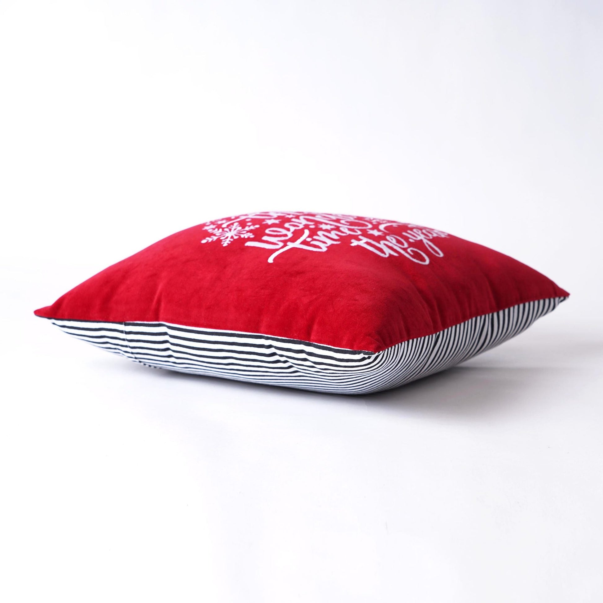 Red Velvet Embroidered Christmas Pillow Cover – 4 Size Options