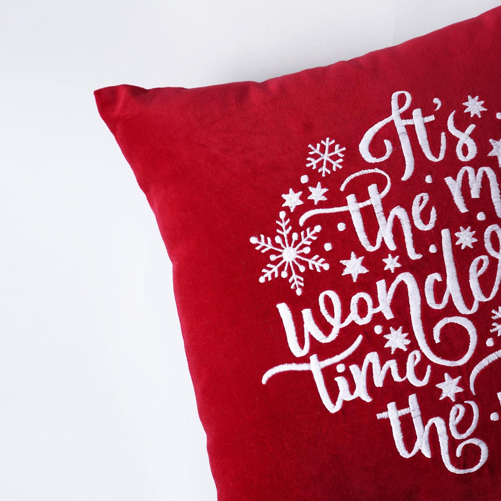 Red Velvet Embroidered Christmas Pillow Cover – 4 Size Options