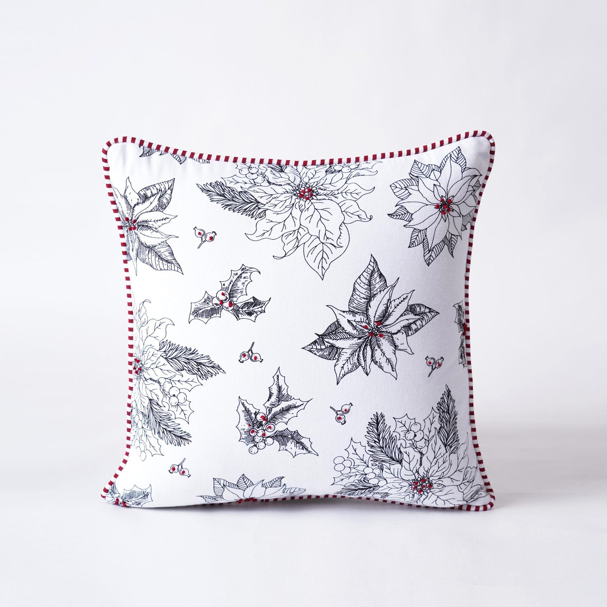 Black White Poinsettia Christmas Pillow Cover 16x16 Standard Size