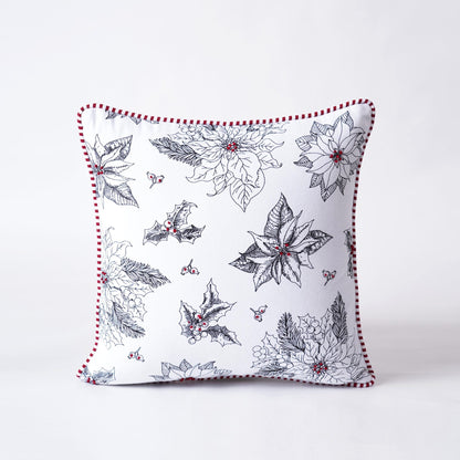 Black White Poinsettia Christmas Pillow Cover 16x16 Standard Size