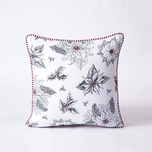 Black White Poinsettia Christmas Pillow Cover 16x16 Standard Size