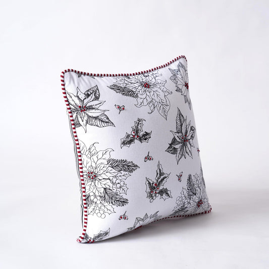 Black White Poinsettia Christmas Pillow Cover 16x16 Standard Size