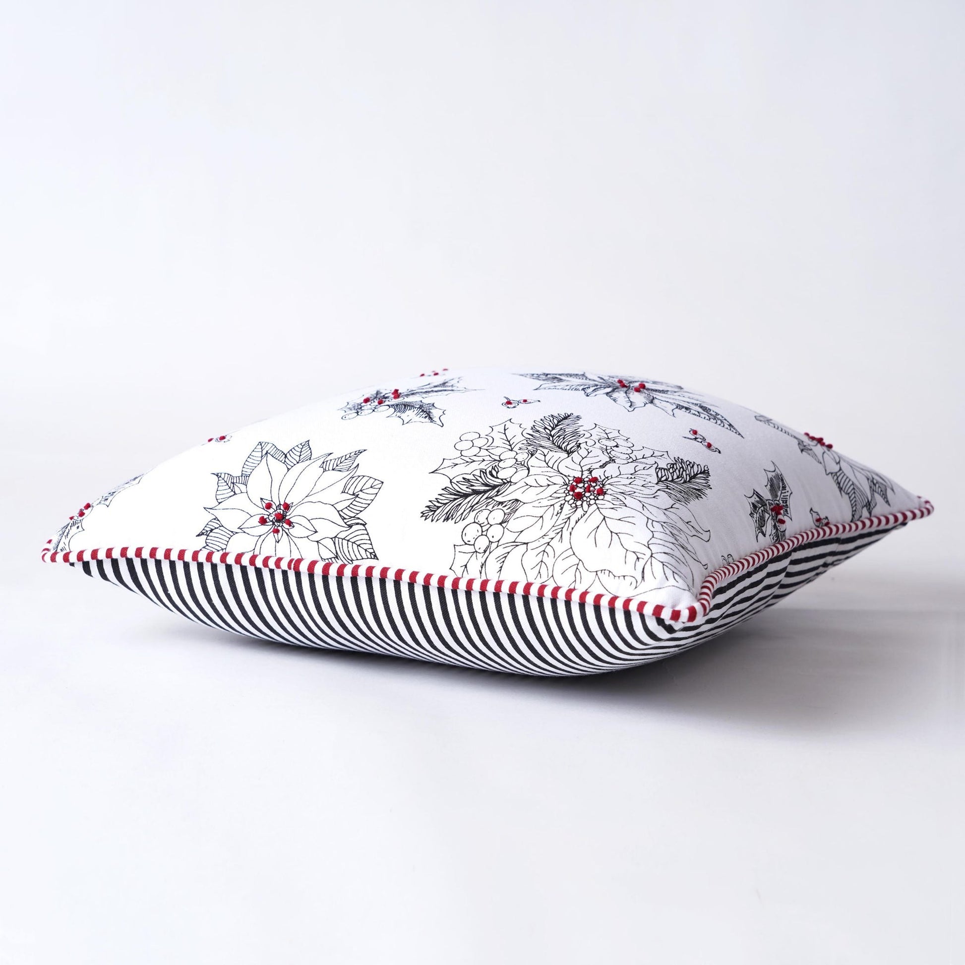 Black White Poinsettia Christmas Pillow Cover 16x16 Standard Size