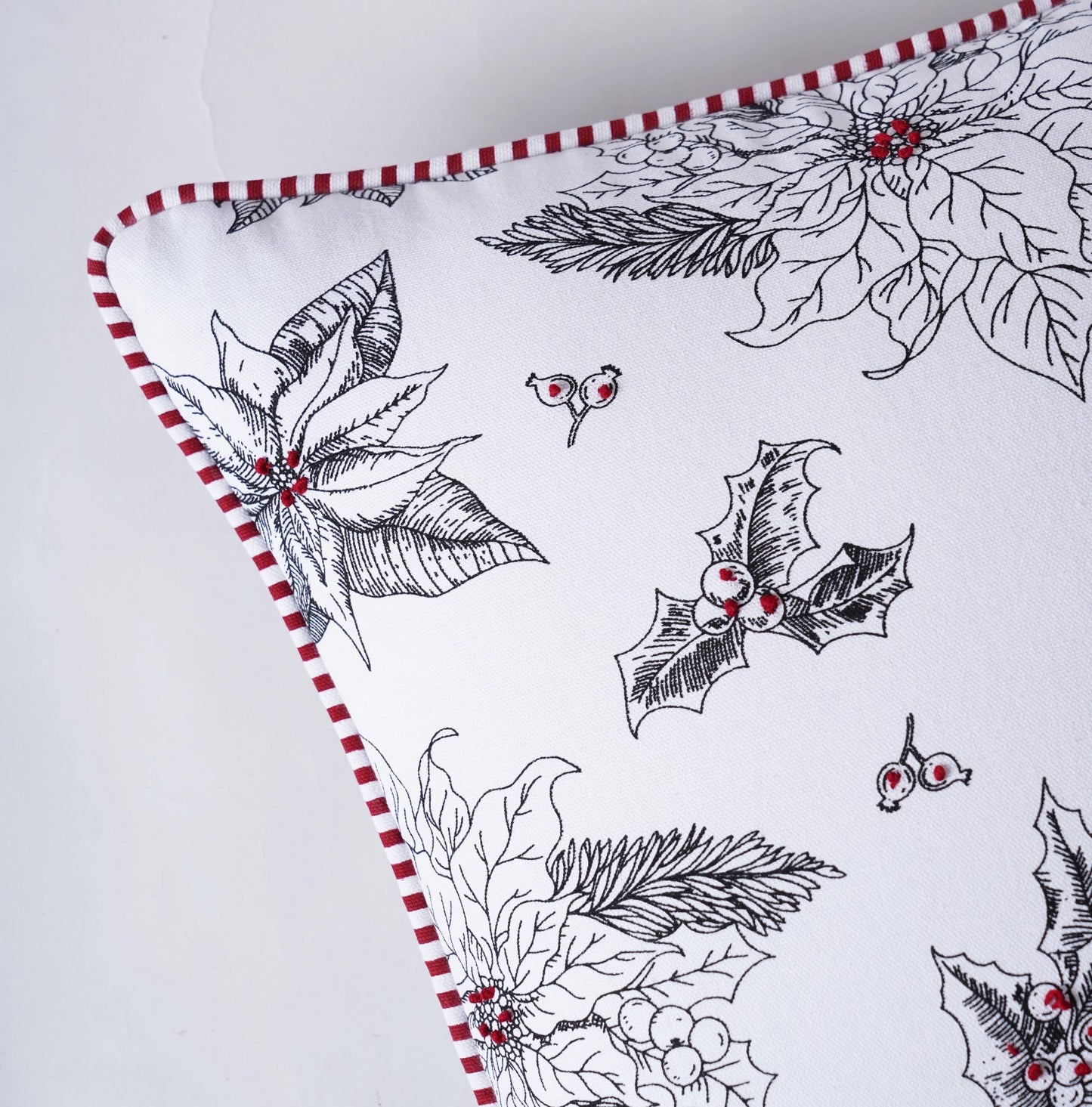 Black White Poinsettia Christmas Pillow Cover 16x16 Standard Size
