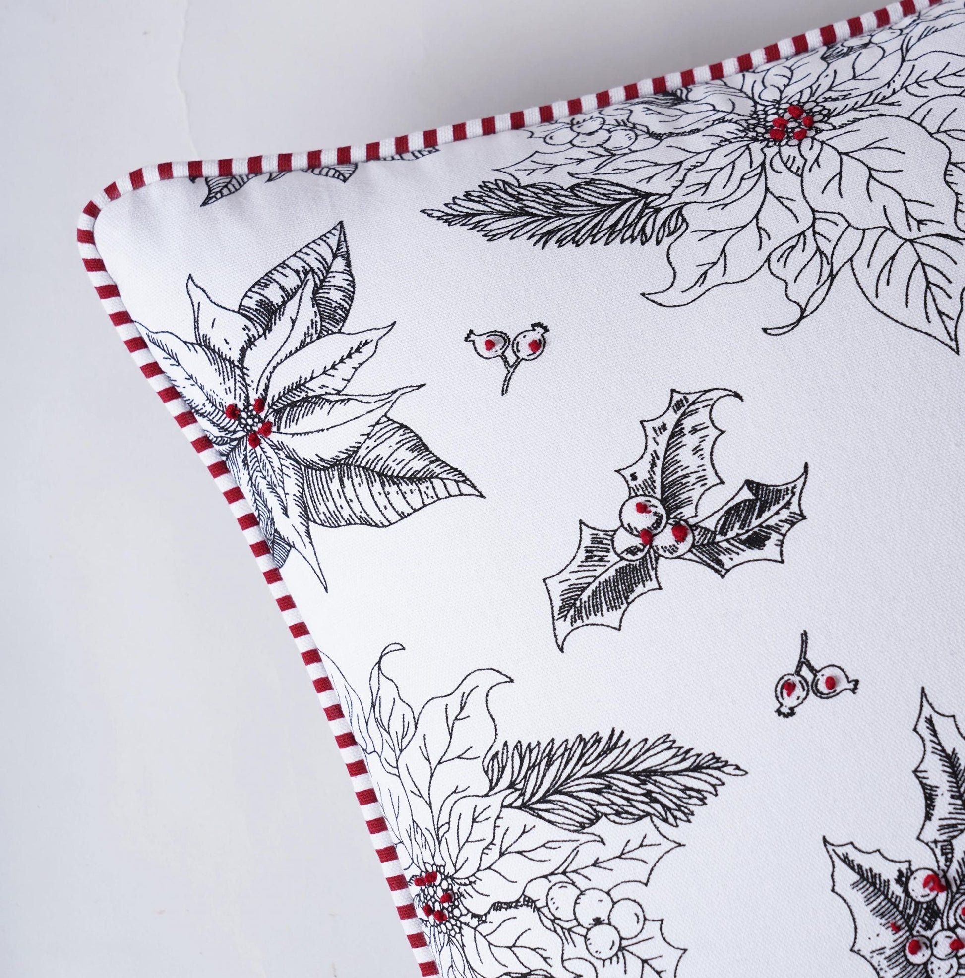 Black White Poinsettia Christmas Pillow Cover 16x16 Standard Size