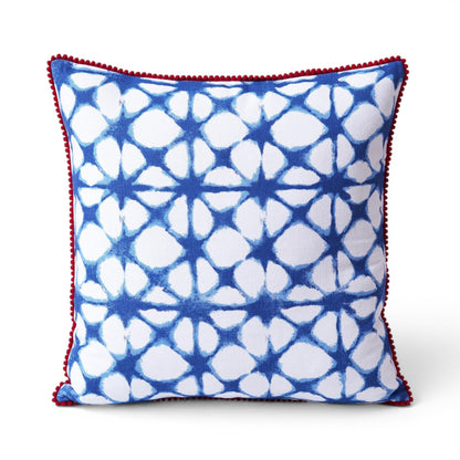 Blue & White Tie Dye Prism Print Cushion Cover with Red Trim | Multiple Sizes