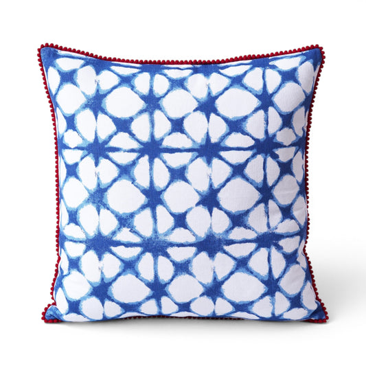 Blue & White Tie Dye Prism Print Cushion Cover with Red Trim | Multiple Sizes