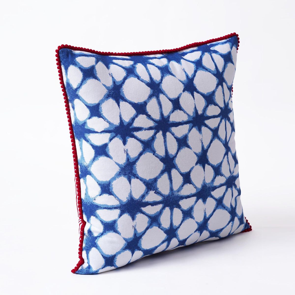 Blue & White Tie Dye Prism Print Cushion Cover with Red Trim | Multiple Sizes