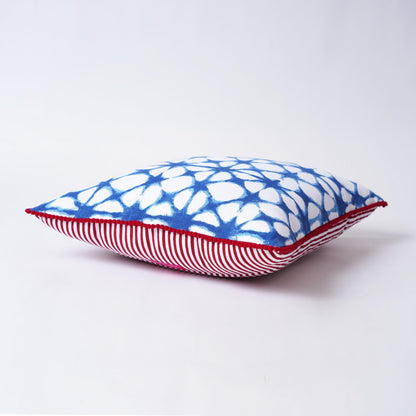Blue & White Tie Dye Prism Print Cushion Cover with Red Trim | Multiple Sizes