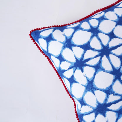 Blue & White Tie Dye Prism Print Cushion Cover with Red Trim | Multiple Sizes