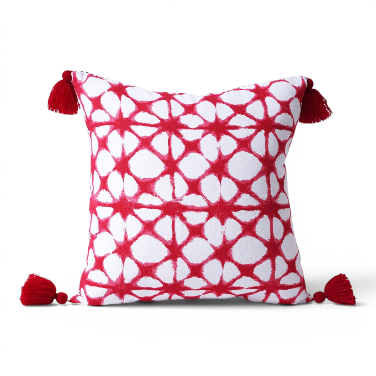 Red & White Tie Dye Prism Print Cushion Cover with Tassels | Multiple Sizes